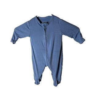 Aablexema Baby Newborn NB Bamboo Blend Zip Up Blue Solid Pajama